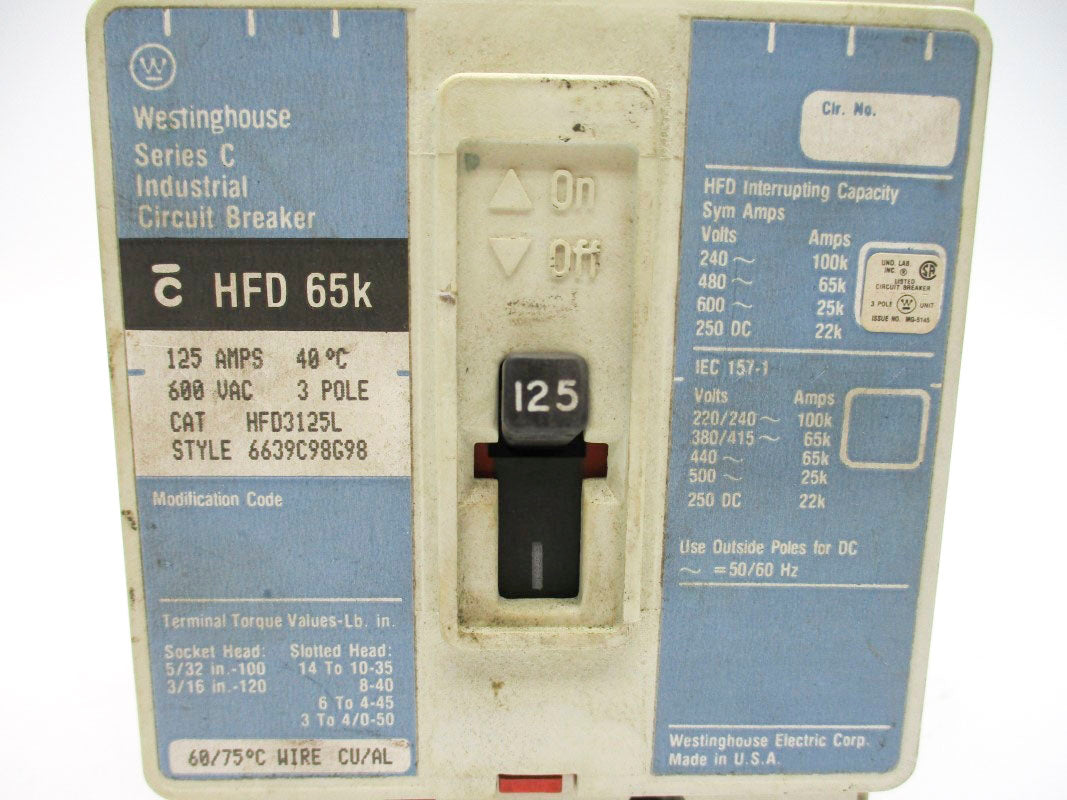 WESTINGHOUSE HFD3125L SER. C 600VAC 125A UNMP