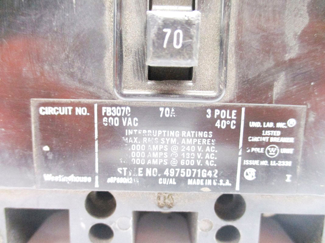 WESTINGHOUSE FB3070 600VAC 70A UNMP