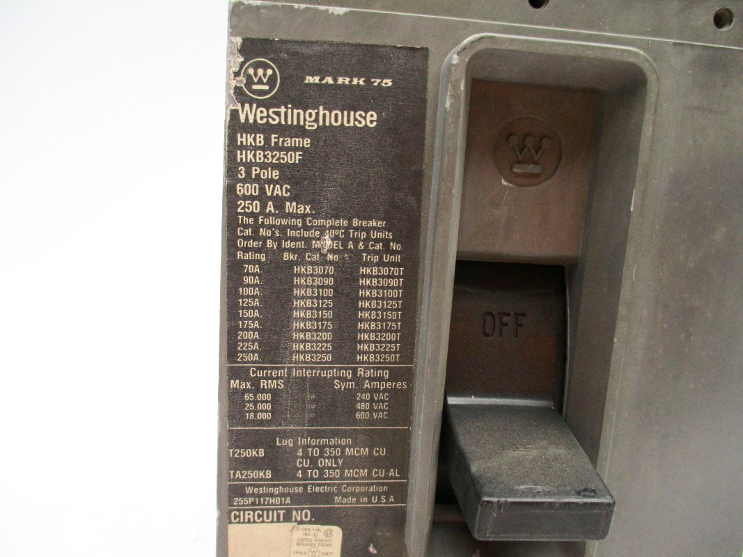 WESTINGHOUSE HKB3250F 600VAC 250A UNMP