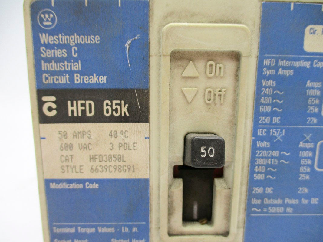WESTINGHOUSE HFD3050L SER. C 600VAC 50A UNMP
