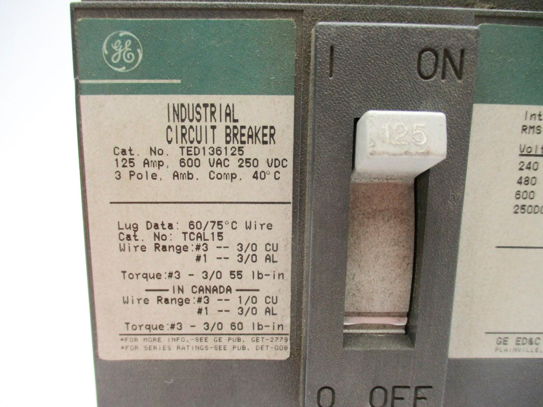 GENERAL ELECTRIC TED136125 600VAC 125A UNMP