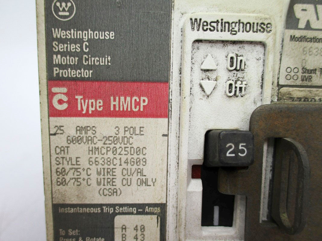 WESTINGHOUSE HMCP025D0C SER. C 600VAC 25A UNMP