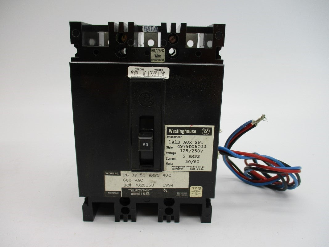 WESTINGHOUSE FB3050 w/ 1A 1B AUXILLARY 600VAC 50A NSMP