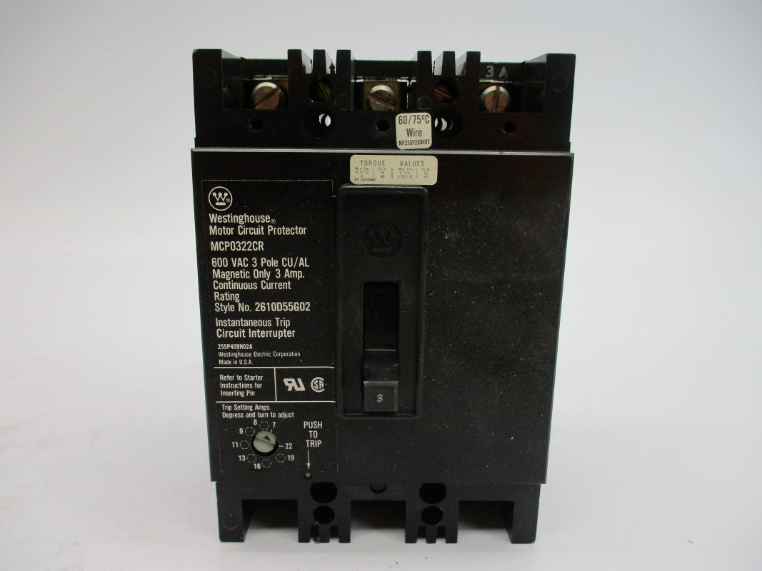 WESTINGHOUSE MCP0322CR 600VAC 3A NSMP
