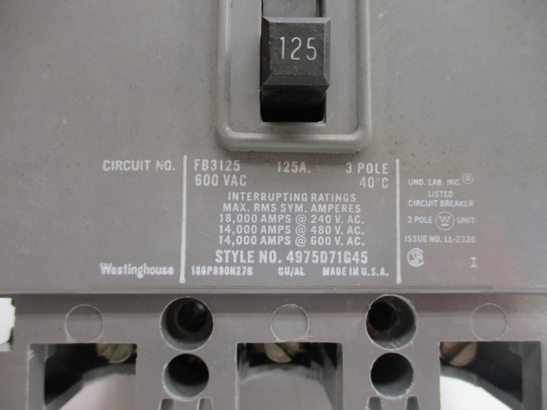 WESTINGHOUSE FB3125 600VAC 125A UNMP