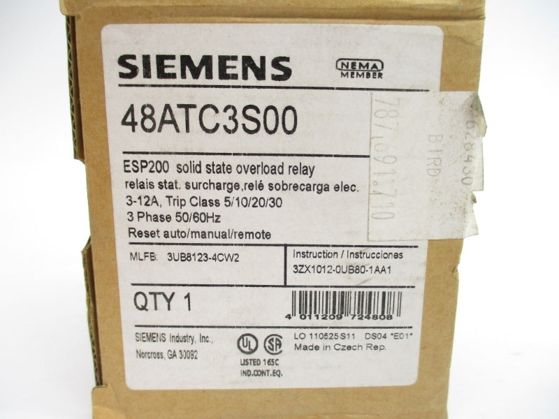 SIEMENS 48ATC3S00 600VAC 3-12A NSMP