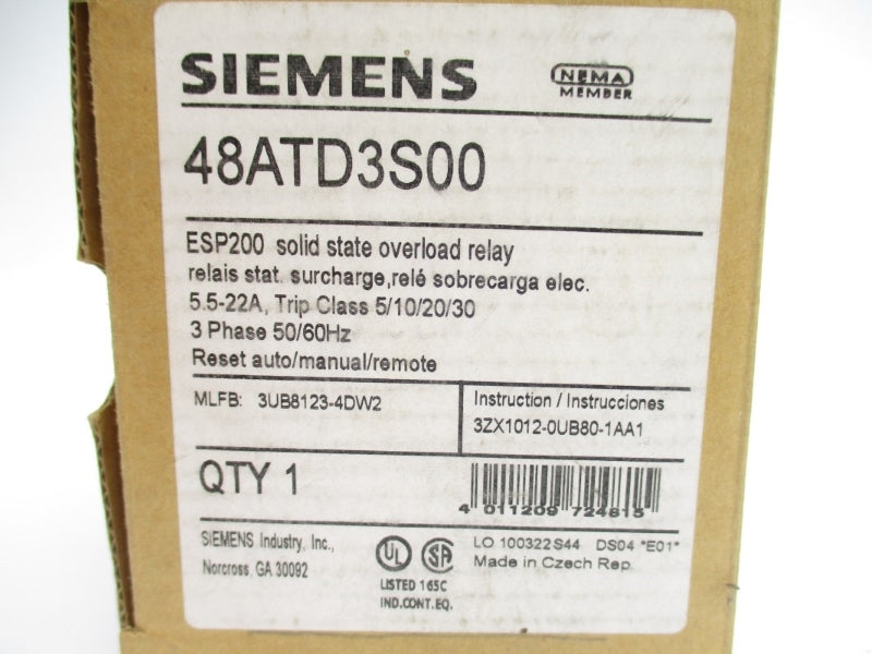 SIEMENS 48ATD3S00 600VAC 5.5-22A NSMP