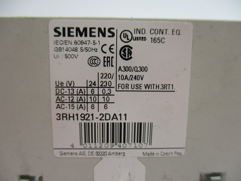 SIEMENS 3RH1921-2DA11 240V 10A NSNP