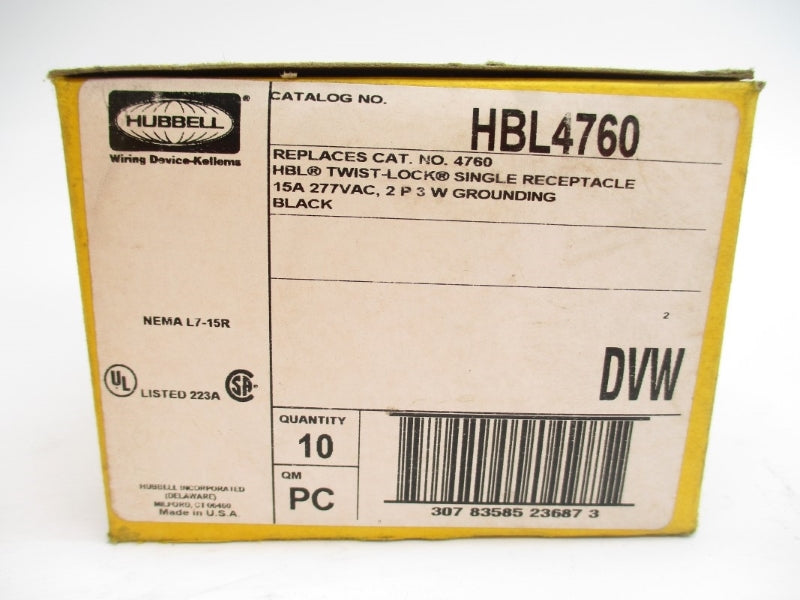 HUBBELL HBL4760 277VAC 15A (PKG OF 10) NSMP