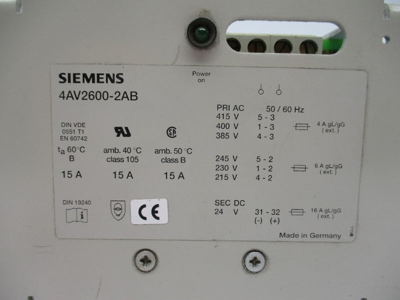 SIEMENS 4AV2600-2AB 415VAC 15A NSNP