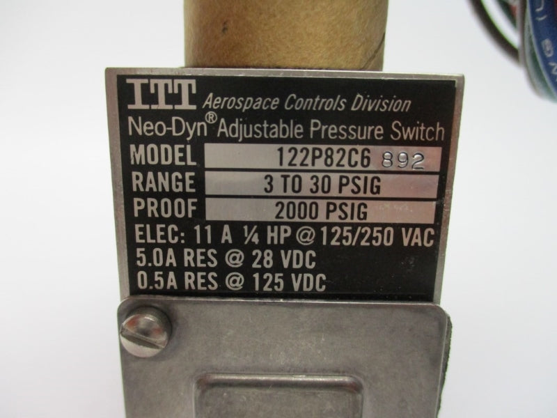 ITT 122P82C6892 125/250VAC 11A 3-30PSI NSNP