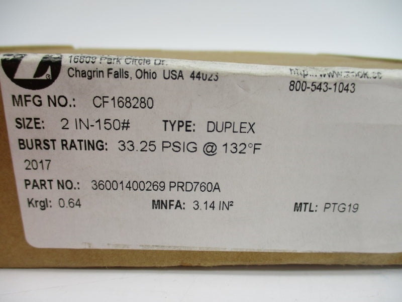 ZOOK ENTERPRISES CF168280 33.25PSI 132'F 2" NSMP
