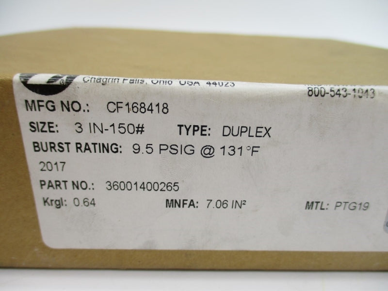 ZOOK ENTERPRISES CF168418 9.5PSI 131'F 3" NSMP