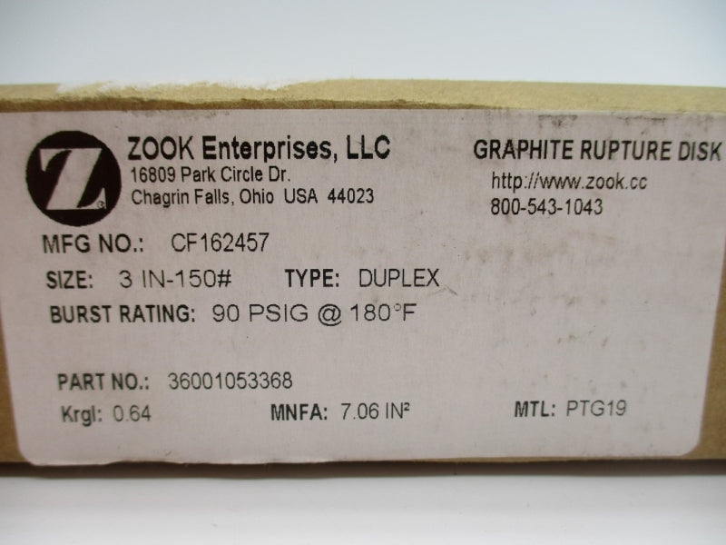 ZOOK ENTERPRISES CF162457 90PSI 180'F 3" NSMP
