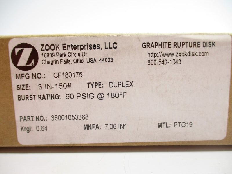 ZOOK ENTERPRISES CF180175 90PSI 180'F 3" NSMP