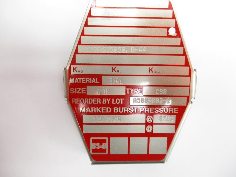 BS&B SAFTEY SYSTEMS A5005802-1 120PSI 371'C 6" NSMP