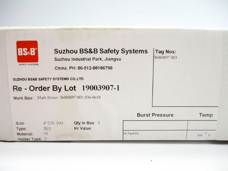 BS&B SAFTEY SYSTEMS 19003907-1 14.5PSI 300'F 4" NSMP