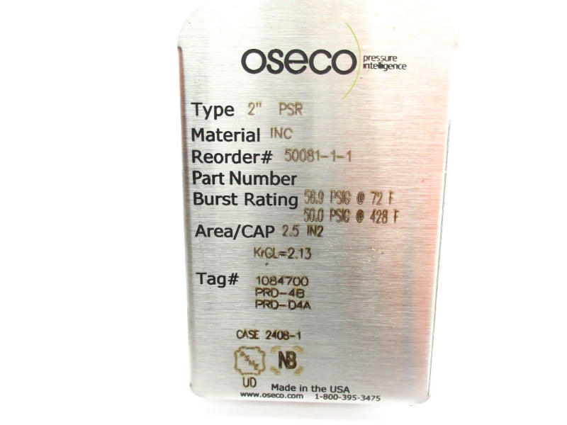 OSECO 50081-1-1 56.9/50.0PSI 72'F/428'F 2" NSNP