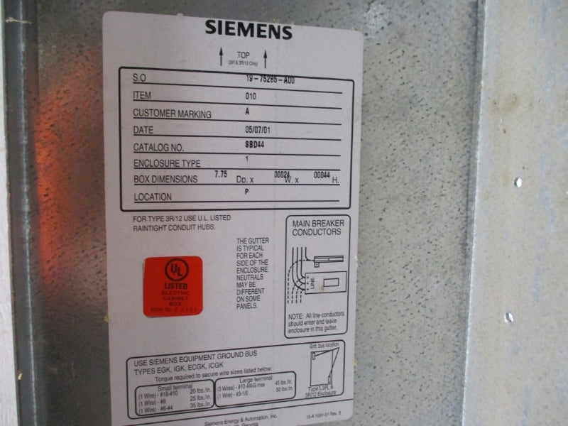 SIEMENS SBD44 7.75"DP X 00024"W X 00044"H NSNP