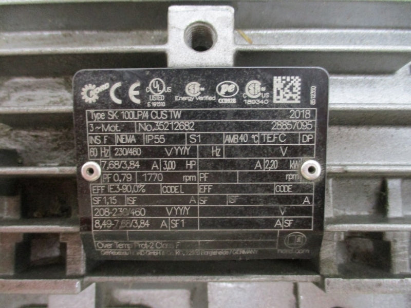 NORD DRIVE SYSTEMS 9022.1SCP-100LP/4CUS W/ SK100LP/4CUSTW 230/460V 7.68/3.84A NSNP