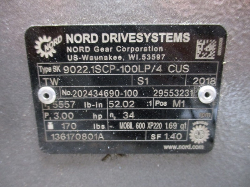 NORD DRIVE SYSTEMS 9022.1SCP-100LP/4CUS W/ SK100LP/4CUSTW 230/460V 7.68/3.84A NSNP