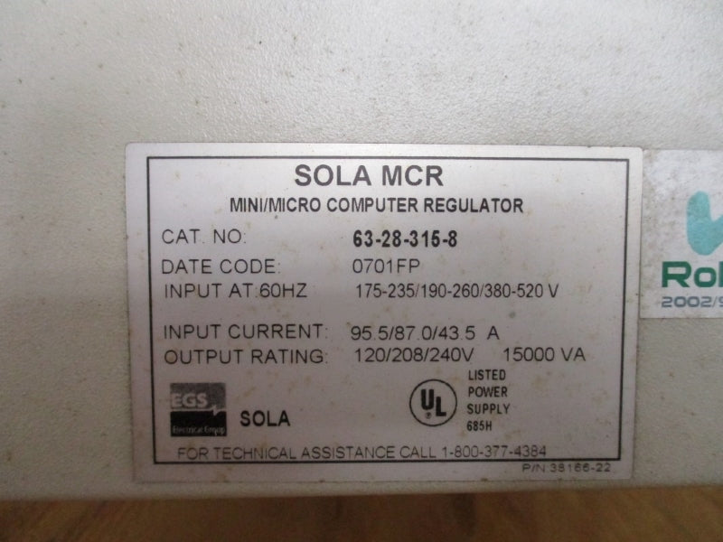 SOLA 63-28-315-8 380/520V 95.5/87.0/43.5A 15000VA NSMP