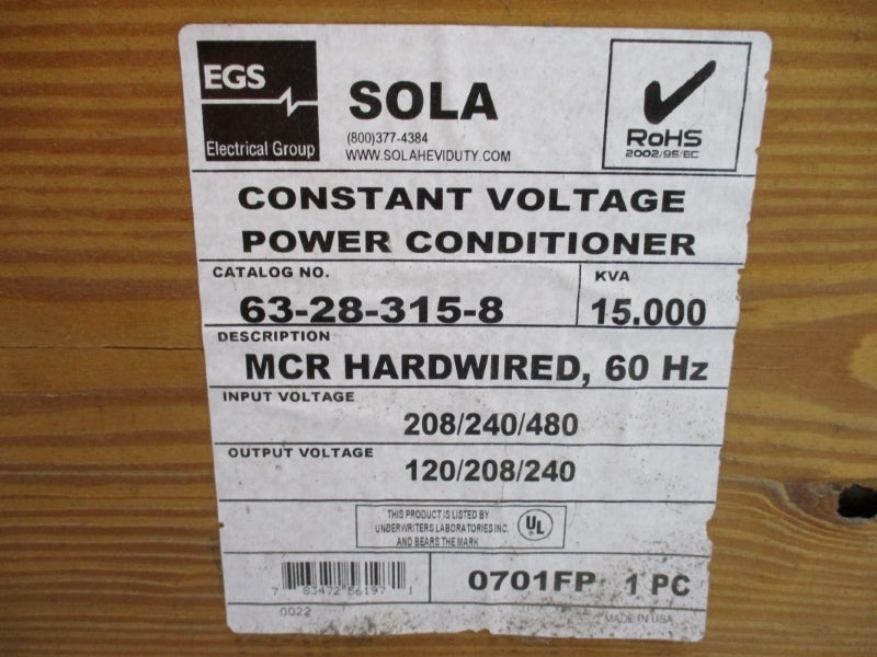 SOLA 63-28-315-8 380/520V 95.5/87.0/43.5A 15000VA NSMP