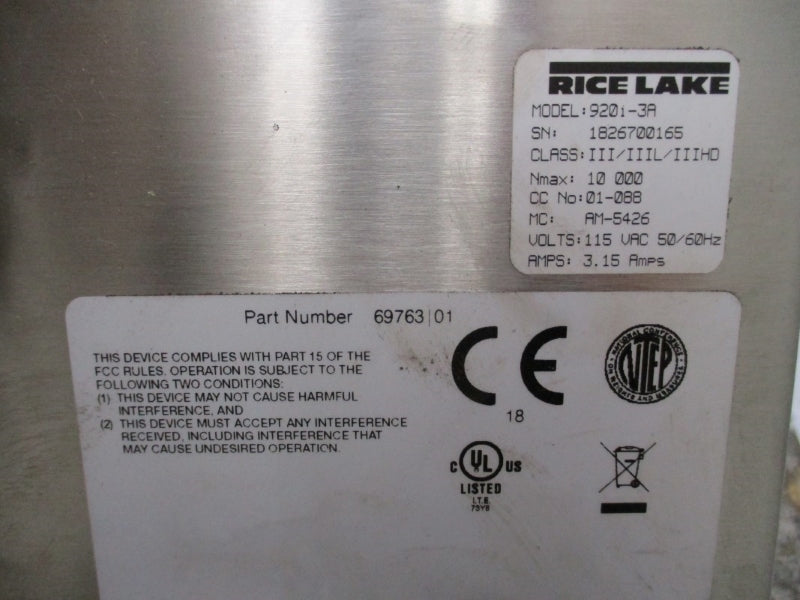 RICE LAKE 920I-3A 69763-01 115VAC 3.15A NSNP