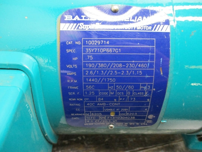 BRAWN MIXER BD75 W/ BALDOR RELIANCE 10029714 190/380//208-230/460V 2.6/1.3//2.5-2.3/1.15A NSNP