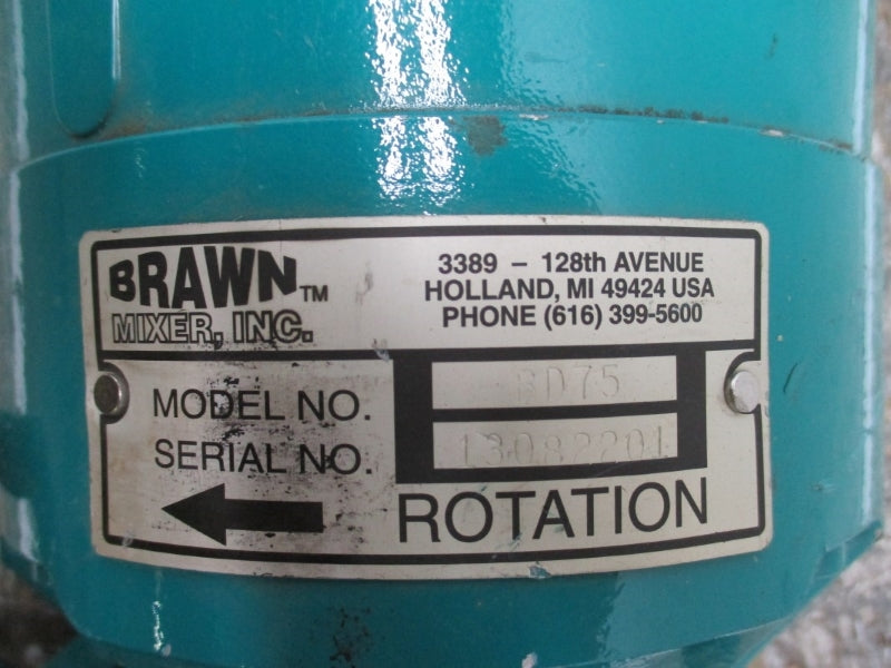 BRAWN MIXER BD75 W/ BALDOR RELIANCE 10029714 190/380//208-230/460V 2.6/1.3//2.5-2.3/1.15A NSNP