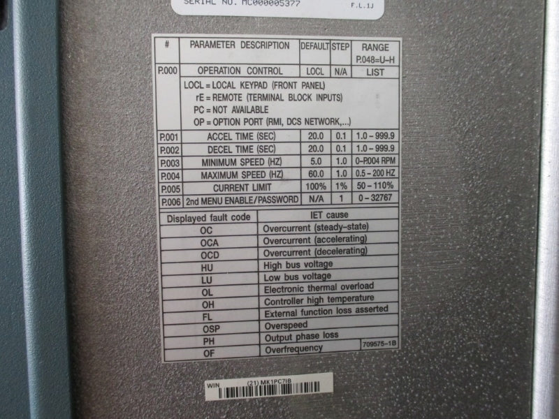 RELIANCE ELECTRIC 50V4160 GV3000/SE 380-460VAC 72A NSNP