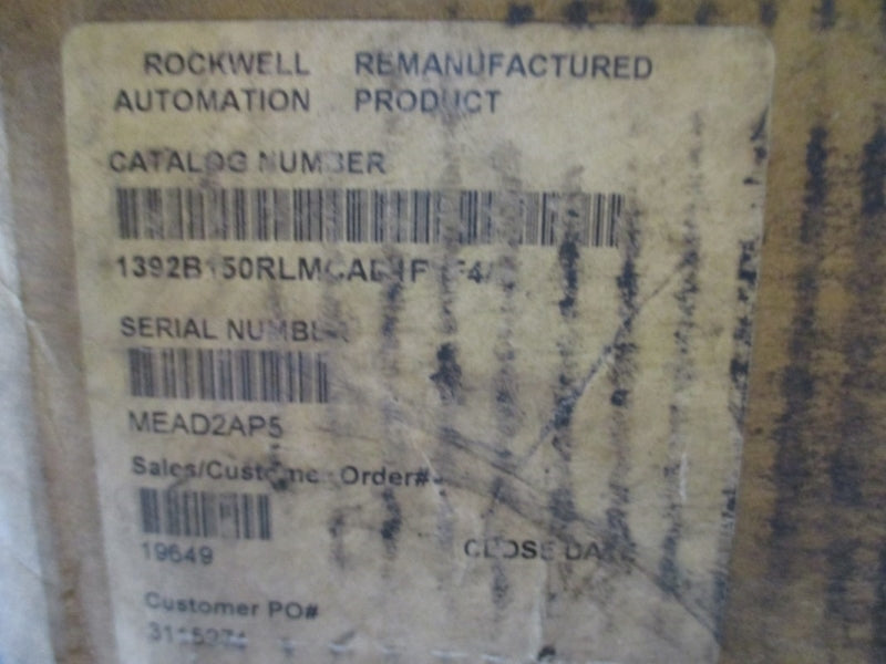ALLEN BRADLEY 1392-B150-RL-MC-A-D1-F1-F4 SER. A 440/460V 55/75A REMAN