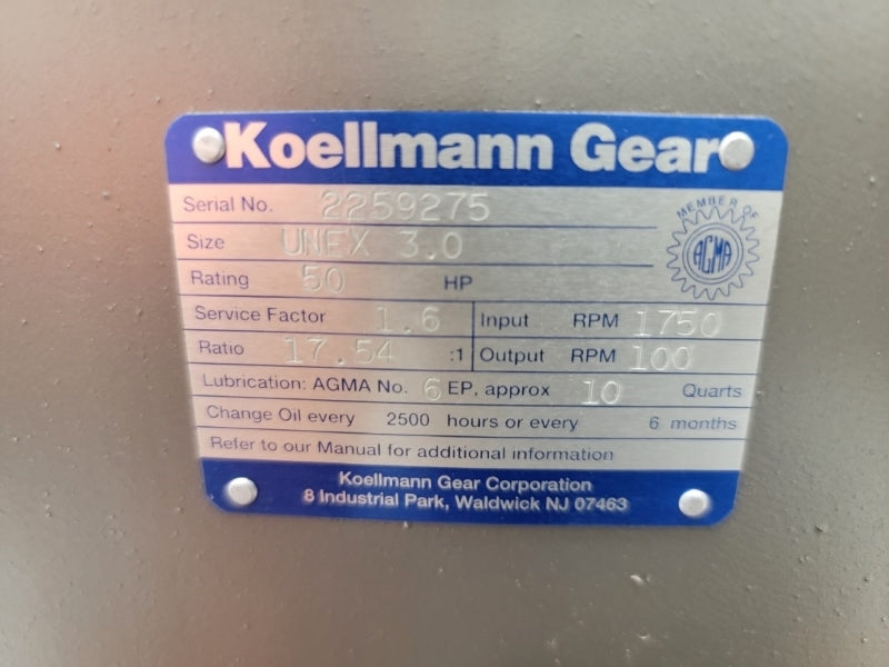 KOELLMANN GEAR UNEX3.0 50HP RATIO 17.54 NSNP