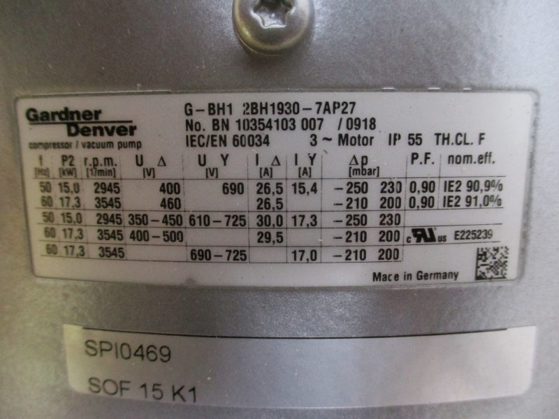 GARDNER DENVER G-BH1 2BH1930-7AP27 BN10354103007/0918 725V 30A NSMP