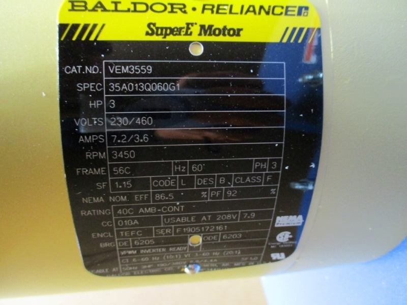 DONALDSON SPB-15 2SG-74714-01 W/ BALDOR RELIANCE VEM3559 230/460V 7.2/3.6A NSMP