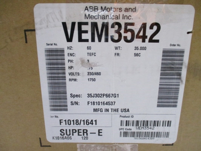 BALDOR VEM3542 230/460V 2.28/1.14A NSMP