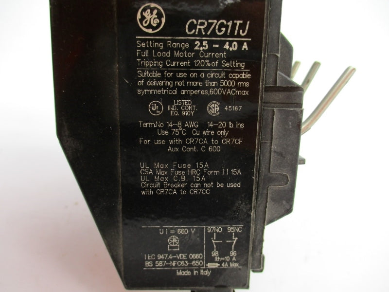 GENERAL ELECTRIC CR7G1TJ 600VAC 2.5-4.0A UNMP