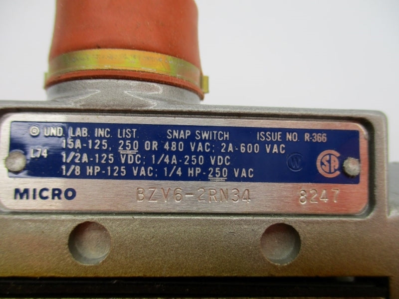 MICRO SWITCH BZV6-2RN34 600VAC 15A NSNP