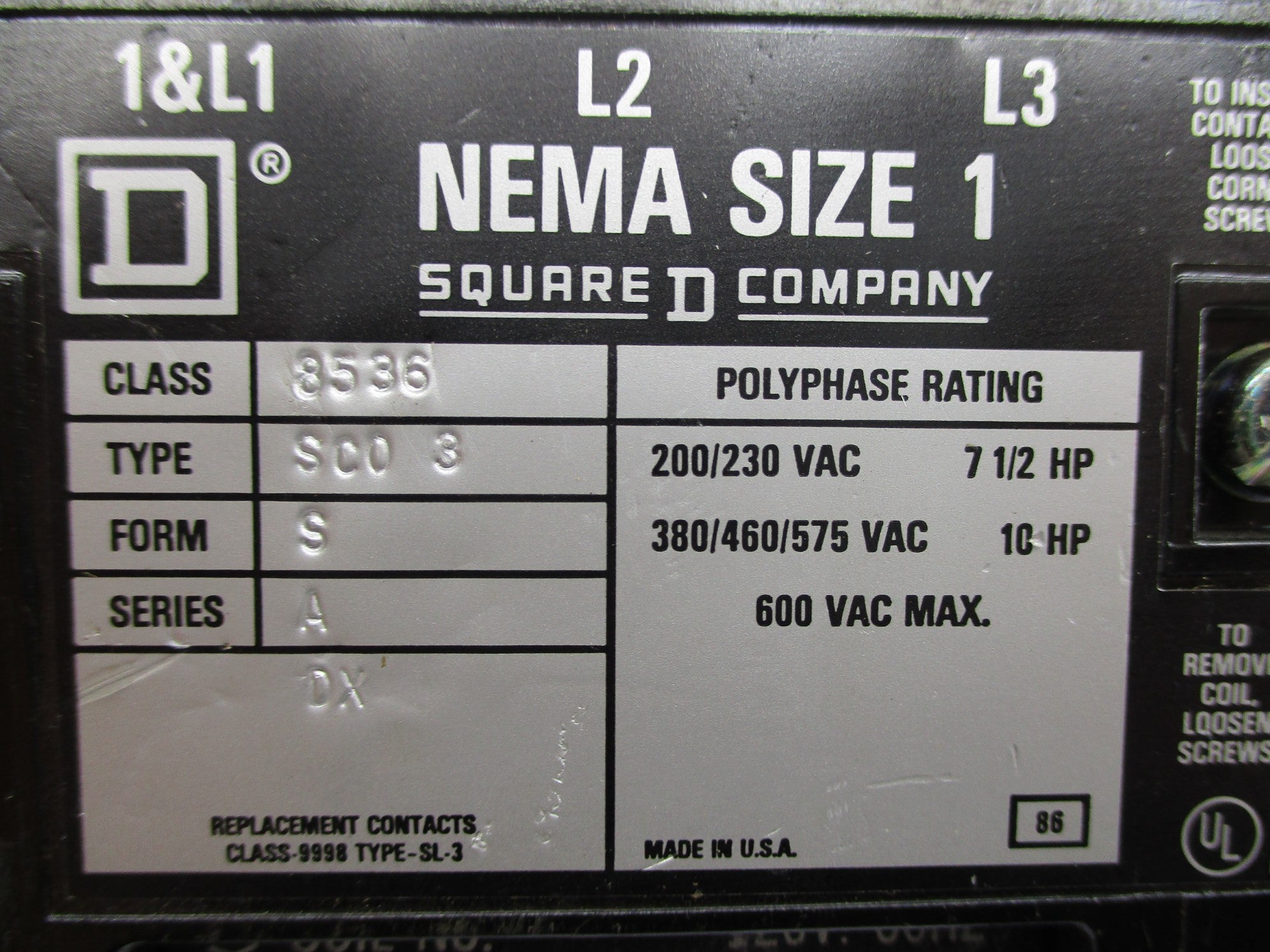SQUARE D 8536SC03 SER. A NSNP