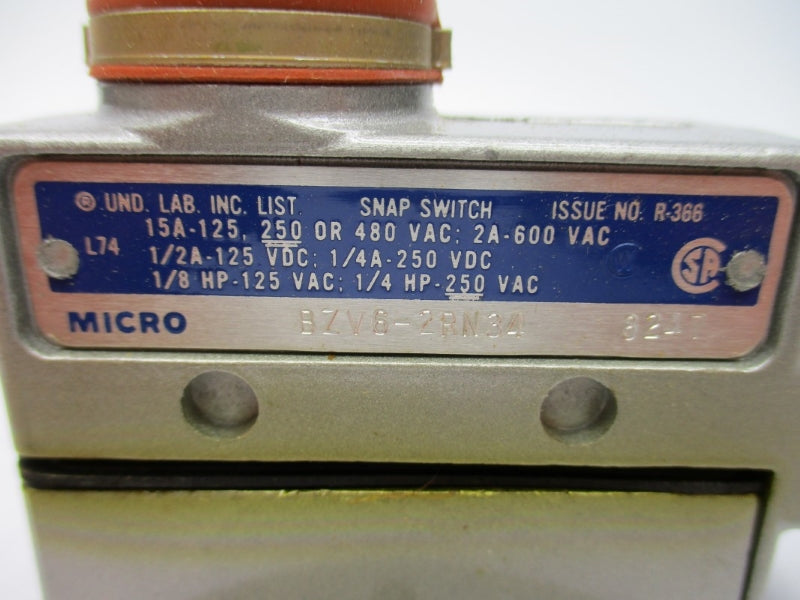 MICRO SWITCH BZV6-2RN34 600VAC 15A NSMP