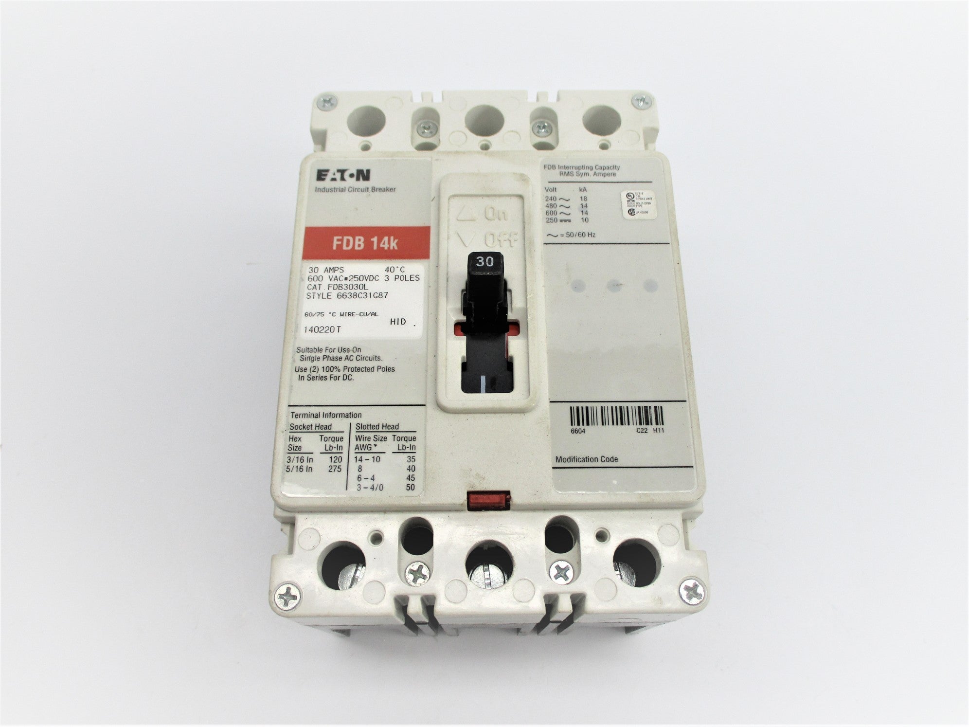 EATON FDB3030L 30A 600VAC 250VDC NSNP