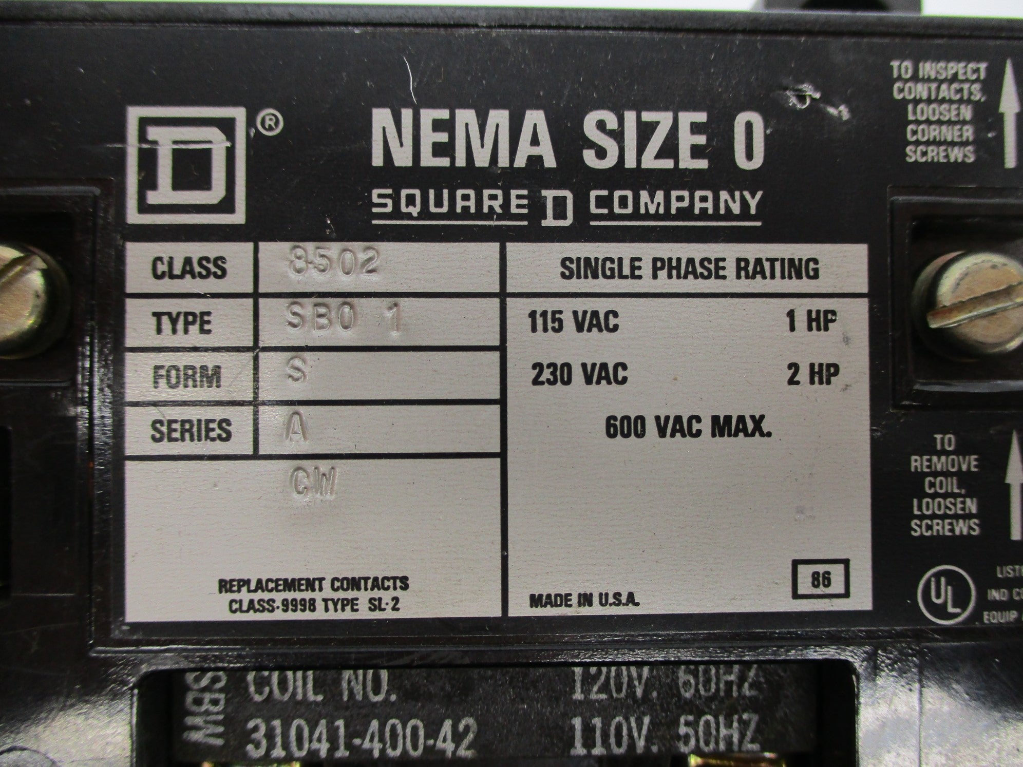 SQUARE D 8502SBO1 SER. A NSNP