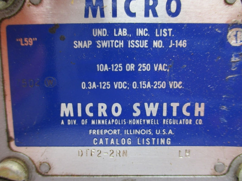 MICRO SWITCH DTF2-2RN-LH 250VAC 10A UNMP