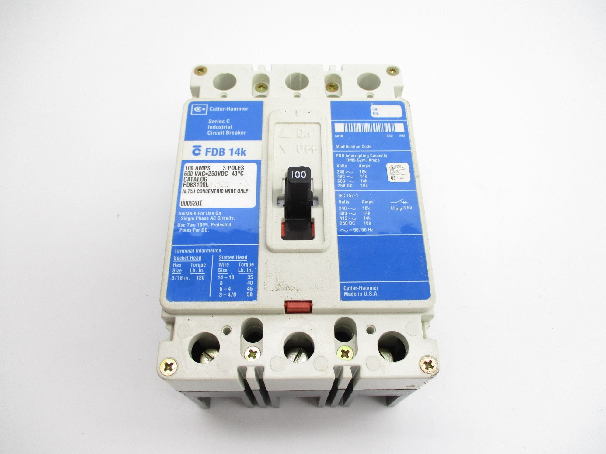 CUTLER HAMMER FDB3100L SER. C 600VAC 250VDC 100A NSNP