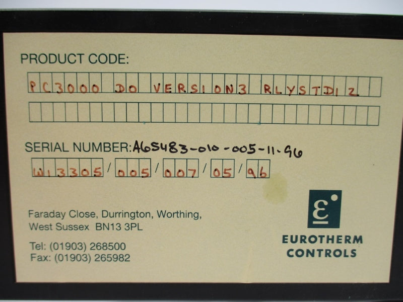 EUROTHERM CONTROLS PC3000-D0-VERSION3-RLYSTD12 NSNP