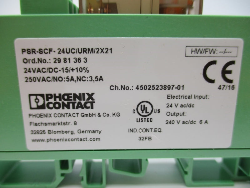 PHOENIX CONTACT PSR-SCF-24UC/URM/2X21 2981363 24VAC/DC 5A NSNP