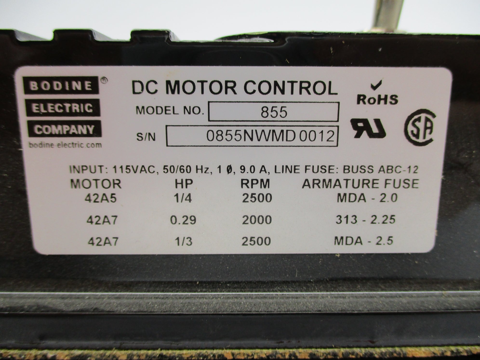 BODINE ELECTRIC 855 115VAC 9.0A NSNP