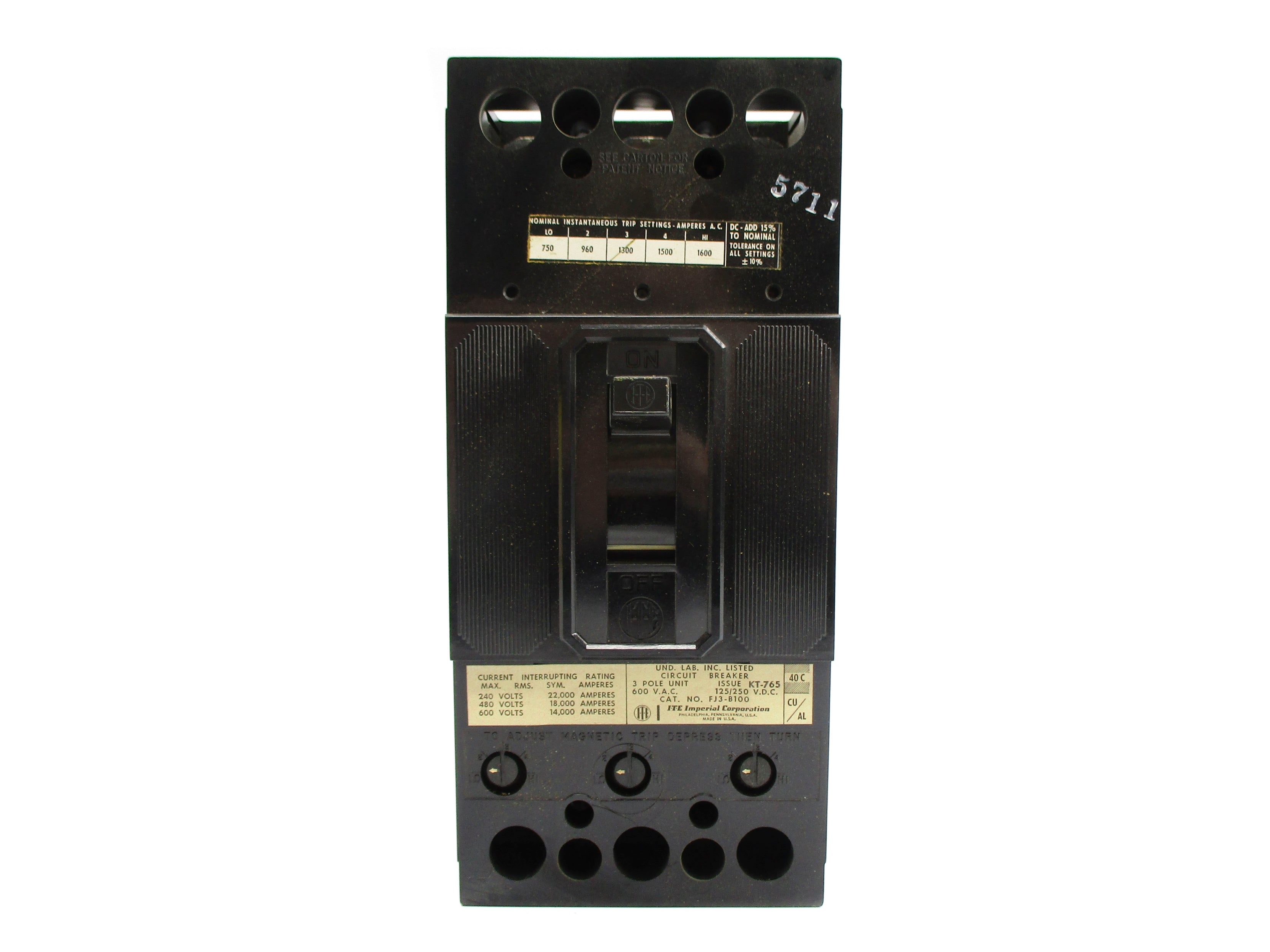 ITE FJ3-B100 600VAC 125/250VDC 100A NSNP