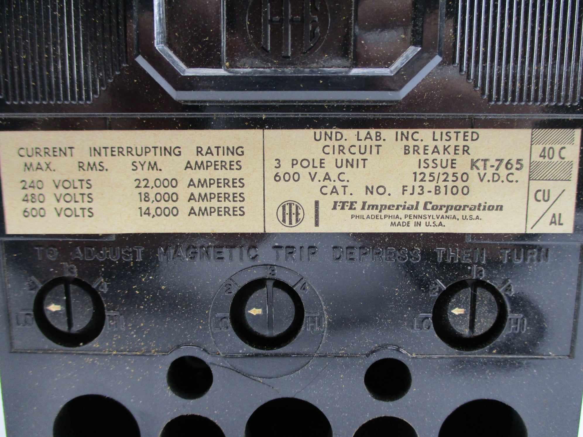 ITE FJ3-B100 600VAC 125/250VDC 100A NSNP
