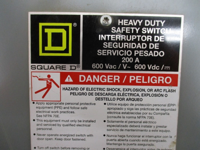 SQUARE D HU364AWK SER. F06 600VAC 200A NSNP